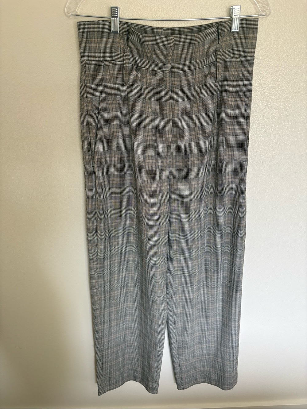 Babaton Women’s Gray and Beige Plaid Dress Pants